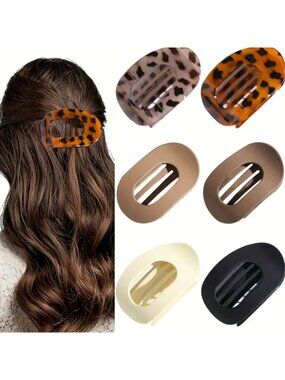 Matte Acrylic Hair Clips Set 6 Non-Slip Toothed Duckbill Claws Solid Colors NWOT
